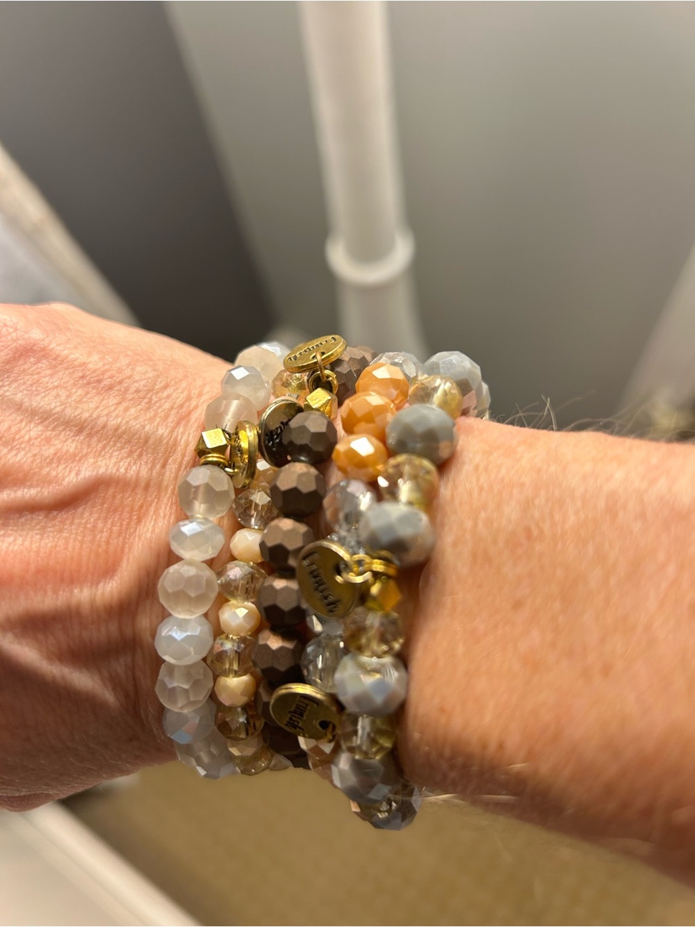 Neutral Mix Beaded Stretch Bracelet Set - Brown, Cream, Gray - Picture 2 of 3
